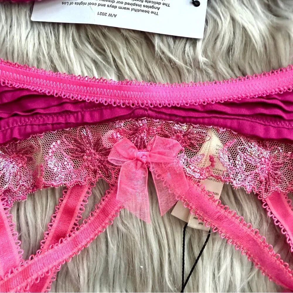 FOR LOVE & LEMONS Ophelie Bra + Matching Garter Belt Fuchsia XS NEW WITH TAGS